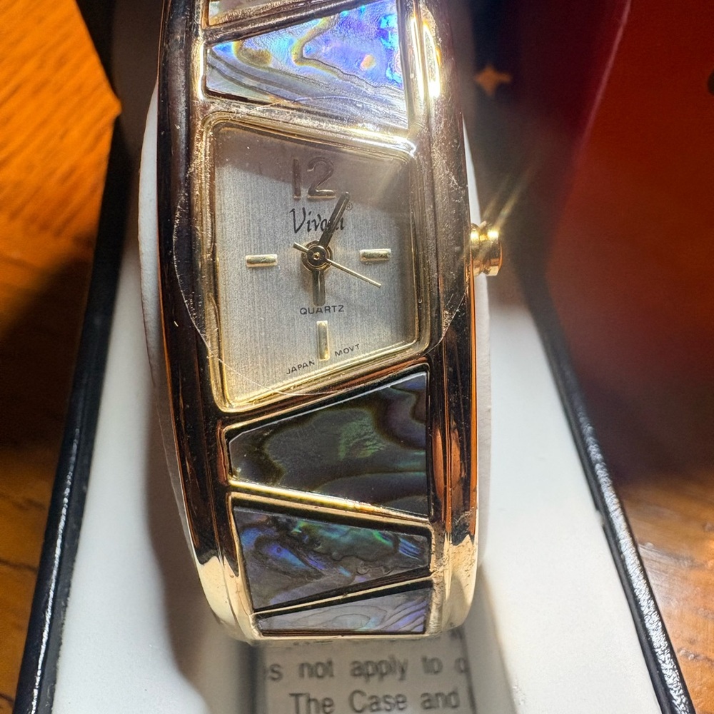 Abalone Inlay Gold Tone Watch - Picture 2 of 4
